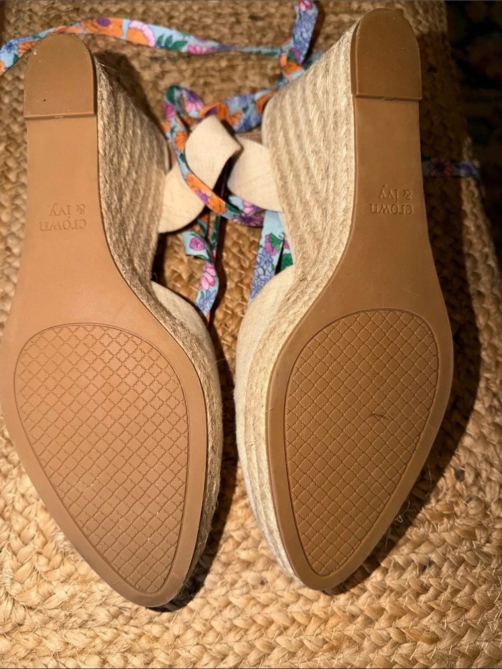 Crown & Ivy Floral Tie-Ankle Espadrille Wedges - Light Blue, Orange, Purple